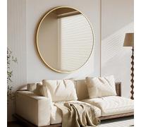BEAUTYPEAK 106 cm Round Mirror, Shatterproof Wall Mirror with Aluminium Frame, Bathroom Mirror for Hanging and Leaning, Round Wall Mirror for Bedroom, Bathroom, Living Room, Gold