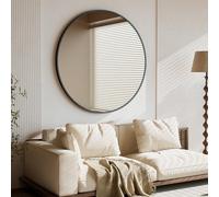 BEAUTYPEAK 106 cm Round Mirror, Shatterproof Wall Mirror with Aluminium Frame, Bathroom Mirror for Hanging and Leaning, Round Wall Mirror for Bedroom, Bathroom, Living Room, Black