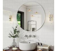 BEAUTYPEAK 50 cm Round Mirror Decorative Wall Mirror for Bathroom, Vanity, Living Room, Entrance Area, Round Mirror Edged in Elegant Aluminium Frame
