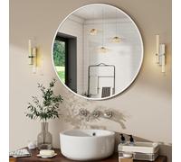 BEAUTYPEAK 50 cm Round Mirror in White, Shatterproof Wall Mirror with Aluminium Frame, Bathroom Mirror for Hanging and Leaning, Round Wall Mirror for Bedroom, Bathroom, Living Room