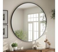 BEAUTYPEAK 60 cm Round Mirror in Black, Round Decorative Wall Mirror with Aluminium Frame, Shatterproof Bathroom Mirror for Hanging and Leaning, Wall Mirror for Bedroom, Bathroom, Living Room
