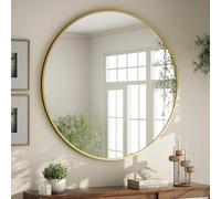 BEAUTYPEAK 60 cm Round Mirror in Gold, Round Decorative Wall Mirror with Aluminium Frame, Shatterproof Bathroom Mirror for Hanging and Leaning, Wall Mirror for Bedroom, Bathroom, Living Room