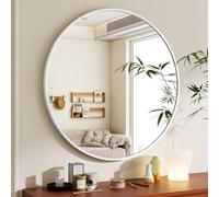 BEAUTYPEAK 60 cm Round Mirror in White, Aluminium Framed, Shatterproof, Wall Mounted, Bathroom Mirror