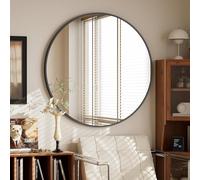 BEAUTYPEAK 76 cm Round Mirror in Black, Round Decorative Wall Mirror with Aluminium Frame, Shatterproof Bathroom Mirror for Hanging and Leaning, Wall Mirror for Bedroom, Bathroom, Living Room