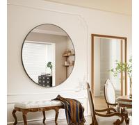 BEAUTYPEAK 90 cm Round Mirror, Shatterproof Wall Mirror with Aluminium Frame, Bathroom Mirror for Hanging and Leaning, Round Wall Mirror for Bedroom, Bathroom, Living Room
