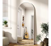 BEAUTYPEAK Bogen Full Body Mirror 142 x 52 cm, Curved Standing Mirror Hanging or Leaning on the Wall, Floor Mirror with Stand for Bedroom, Living Room or Dressing Room, White