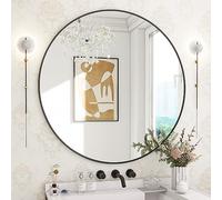 BEAUTYPEAK Circle Mirror Black 30 Inch Wall Mounted Round Mirror with Brushed Metal Frame for Bathroom, Vanity, Living Room, Bedroom, Entryway Wall Decor (Black, 30 Inches)