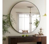 BEAUTYPEAK Round Mirror, 90cm Wall Mirror with Aluminium Alloy Frame, HD Glass that can be Hung, Suitable for Home Decor, Bathroom and Dressing Table, Black