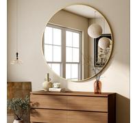 BEAUTYPEAK Round Mirror, 90cm Wall Mirror with Aluminium Alloy Frame, HD Glass that can be Hung, Suitable for Home Decor, Bathroom and Dressing Table, Gold