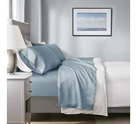 Beautyrest 1000 Thread Count, Solid Color Sheet Set, Elastic Deep Pocket, All Season, Breathable, HeiQ Smart Temperature, Soft Cotton Blend Bedding, Matching Pillowcase, Queen Blue 4 Piece