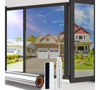 Beautysaid One Way Window Film Privacy Film for Glass Windows, Heat Control Reflective Mirror Window Tint Film Home, UV Sun Blocker Anti Glare Vinyl House Doors Cover with Tools, Silver, 44.5 x 300cm