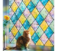 Beautysaid Rainbow Privacy Window Film: Stained Glass Window Film, No-Glue Frosted Window Film, Static Cling Film (Pinkish-blue, 75x200cm)