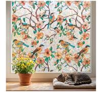 Beautysaid Stained Glass Window Film Privacy, Birds Blossom 60 x 200cm,