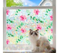 Beautysaid Stained Glass Window Film Privacy Film for Glass Windows Floral Pattern 115 X 200cm Pink, Frosted Decorative Flower Stickers with Rainbow Static Cling for House Bathroom Kitchen Office