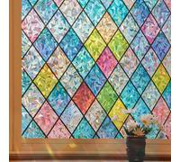 Beautysaid Stained Glass Window Film Privacy, Frosted Window Film with Rainbow Pattern, Anti-UV Static Cling without Glue for Home Bedroom Bathroom Office, 44.5 * 200 cm