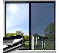 Beautysaid Window Film Privacy One Way Clear, Mirror Heat Reflective Window Security Tint Film Home, Anti Glare UV Sun Blocker Glass Door Covers, Static Cling See Out Not In (75x200cm, Black)