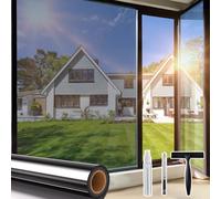 Beautysaid Window Film Privacy One Way Clear, Mirror Heat Reflective Window Security Tint Film Home, Anti Glare UV Sun Blocker Glass Door Covers, Static Cling See Out Not In (45x300cm, Silver)