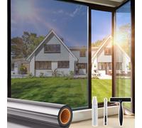Beautysaid Window Film Privacy One Way Clear, Mirror Heat Reflective Window Security Tint Film Home, Anti Glare UV Sun Blocker Glass Door Covers, Static Cling See Out Not In (90x300cm, Silver)