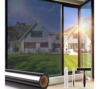 Beautysaid Window Film Privacy One Way Clear, Mirror Reflective Window Security Tint Film Home, Anti Glare UV Sun Heat Blocking Glass Door Covers, Static Cling See Out Not In (90x1000cm, Black)