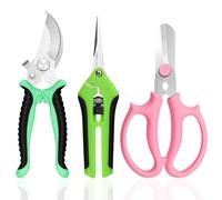 Beautyshow 3Pcs Garden Scissors Set, Pruning Shears Professional Secateurs Hand Pruners Flower Scissors, Stainless Steel Blades, Non-Slip Handles,Sharp Garden Clippers for Hedge,Branch,Floral,Fruit