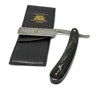 BeautyTrack Classic Vintage Straight Cut Throat Shaving Razor for Men - Genuine Buffalo Horn Handle - Damascus Steel - Beard Trimmer - Wet Shaving - Black with Storage Case