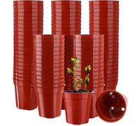 Beautywen 100 Pack Mini Plastic Flower Pots 5.4cm,Small Flower Pots Round Plant Nursery Pots with Drainage Holes for Seeds Seedling Vegetabels Herbs Garden Succulent Plants(Gloss Terracotta)