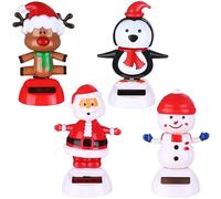 Beautywen 4 Christmas Solar Dancing Toys Snowman Toy Solar Powered Dancing Santa Claus in Colorful Pots Swinging Santa Flip Flap Animated Bobblehead Dancer Window Sun Catcher Car Dashboard Decor