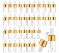 Beautywen 50 Pcs Mini Essential Oil Dropper Bottle 3ml Clear Glass Dropper Vails with Gold Color Plating Ring for Essential Oils Sample Cosmetic Perfume Liquid Trial Sample Traveling Size