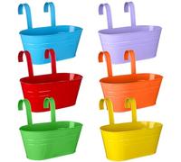 Beautywen 6Pack Metal Hanging Flower Pots Double-hook Hanging Buckets Flower Pots Planters Metal Iron Pots Fence Planters Metal Iron Hanging Flower Pot for Fence Balcony Garden