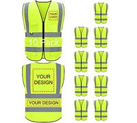 BeautyWill Custom LOGO 10 Pack Hi Vis Reflective Vest Class 2 ANSI Safety Vests with 5 Pockets Zipper High Visibility Construction Uniform
