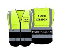 BeautyWill Hi Vis Custom Safety Vest, Class 2 Personalized High Visibility Reflective Vestwith 5 Pockets and Zipper(YellowBlack, L)