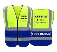 BeautyWill Hi Vis Custom Safety Vest, Class 2 Personalized High Visibility Reflective Vestwith 5 Pockets and Zipper (YellowBlue, L