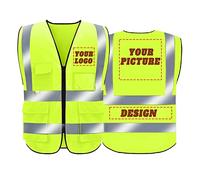 BeautyWill Hi Vis Customized Vest with Logo, Class 2 Personalized High Visibility Reflective Vestwith 5 Pockets and Zipper (001Yellow, M)