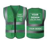 BeautyWill Hi Vis Customized Vest with Logo, Class 2 Personalized High Visibility Reflective Vestwith 5 Pockets and Zipper (001Green, XL)