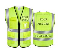BeautyWill Personalised Hi Vis Vests, Customized Breathable High Visibility Protective Work Vests with 5 Multi Pockets (YellowMesh,L)