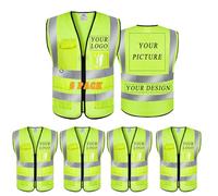 BeautyWill Personalised Safety Vest, Class 2 Hi Vis Zipper Front High Visibility Vest Reflective Waistcoat with Phone & ID Pockets - 5 Pack (004 Yellow, M)