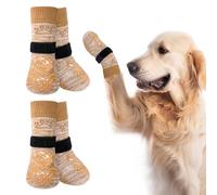 BEAUTYZOO 2 Pairs Anti Slip Dog Socks to Prevent Licking Paws, Dog Shoes for Hot Pavement Small Medium Large Senior Dogs, Pet Boots & Paw Protectors for Hardwood Floors Traction Control, Khaki L