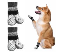 BEAUTYZOO 2 Pairs Anti Slip Dog Socks to Prevent Licking Paws, Dog Shoes for Hot Pavement Small Medium Large Senior Dogs, Pet Boots & Paw Protectors for Hardwood Floors Traction Control, Dark Grey M