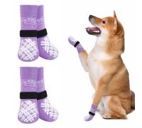 BEAUTYZOO 2 Pairs Anti Slip Dog Socks to Prevent Licking Paws, Dog Shoes for Hot Pavement Small Medium Large Senior Dogs, Pet Boots & Paw Protectors for Hardwood Floors Traction Control, Purple M
