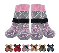BEAUTYZOO 6PCS Dog Socks to Prevent Licking Paws, Anti Slip Dog Shoes for Hot Pavement Hardwood Floors, Traction Control Boots & Paw Protectors for Small Medium Large Senior Dogs, Pink&Grey XL