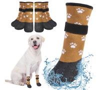 BEAUTYZOO Anti Slip Dog Boots & Paw Protectors for Hot Pavement to Prevent Licking,Waterproof Dog Shoes for Small Medium Large Senior Dogs,6 PCS Grip Socks Rain Booties for Dogs, Khaki L