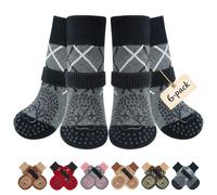 BEAUTYZOO Dog Socks Non-Slip Double-Sided Dog Socks Lick Protection with Velcro Strap for Indoor Paw Protection for Dogs, Shoes for Small, Medium and Large Dogs, Set of 6