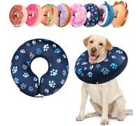 BEAUTYZOO Inflatable Dog Cone Collar Soft, Dog Donut Collar after Surgery for Large Dogs, Blow up Neck Recovery Collar Head Cone for Dogs to Prevent Licking, Blue Footprints & Bones, L