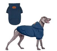 BEAUTYZOO Large Dog Hoodie Sweater with Pockets, Dog Clothes for Small Medium Dogs Boy Girl, Waffle-Like Laminated Cotton Pet Coats with Hat and Leash Hole, Navy Blue 3XL