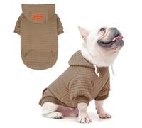 BEAUTYZOO Small Dog Hoodie Sweater with Pockets, Dog Clothes for Small Medium Dogs Boy Girl, Waffle-Like Laminated Cotton Pet Coats with Hat and Leash Hole, Khaki SM