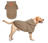 BEAUTYZOO Small Dog Hoodie Sweater with Pockets, Dog Clothes for Small Medium Dogs Boy Girl, Waffle-Like Laminated Cotton Pet Coats with Hat and Leash Hole, Khaki L