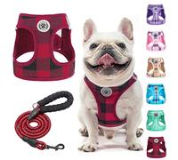 BEAUTYZOO Step in No Chock No Pull Soft Mesh Dog Harness and Leash Set, Reflective for Extra-Small/Small Medium Puppy Dogs and Cats, Plaid Dog Vest Harness for XS S Pets, Red