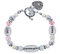 Beaux Bijoux Granddaughter Gift - Stretch Heart Charm Bracelet - Gift Boxed with Sentimental Card - 'Love Granddaughter Always' with Beads & Synthetic Pearls, 4.5 UK, Metal, beads & synthetic pearls