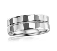Beaux Bijoux Men's High Polished Lined Faceted Tungsten Ring - Comfort Fit Ring for Men, Metal, No Gemstone