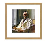 Beaux Man Cat Henry Sturgis Drinker Painting 8X8 Inch Square Wooden Framed Wall Art Print Picture with Mount Artery8 Light Oak One Size